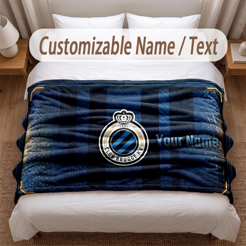 Club Brugge FC Printed Flannel Blanket Custom Name Text Soft Warm Throw For Bedroom Holiday Gift