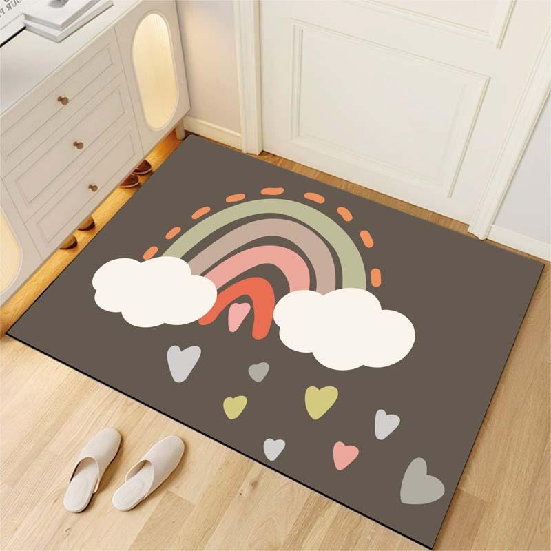 Diatom Mud Floor Mat Household Water Washable Bathroom Anti Slip Mat Cartoon Rainbow Bathroom Absorbent Mat