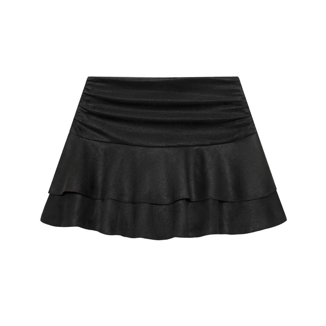 TAOP&ZA Women s 2026 Spring Sweet & Spicy Mid-Waist Layered Pleated Skirt Pants XS чёрный