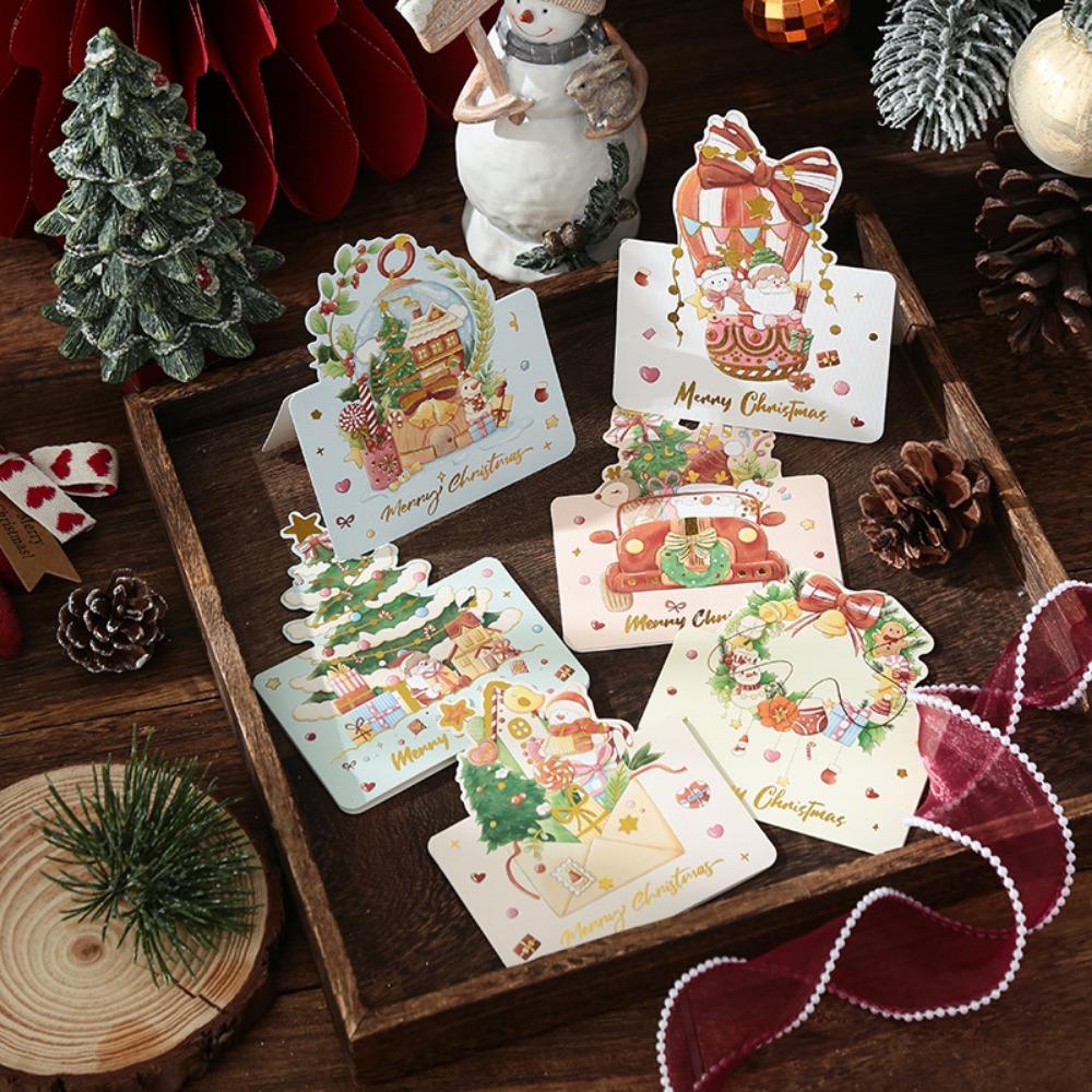 1-12Pcs Christmas Greeting Cards Cartoon Santa Claus Snowman Folding Postcard Christmas Birthday New Year Gifts Wrap Supplies