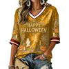 Women's Casual Halloween Printed V-Neck T-Shirt for Festive Occasions and Everyday Wear