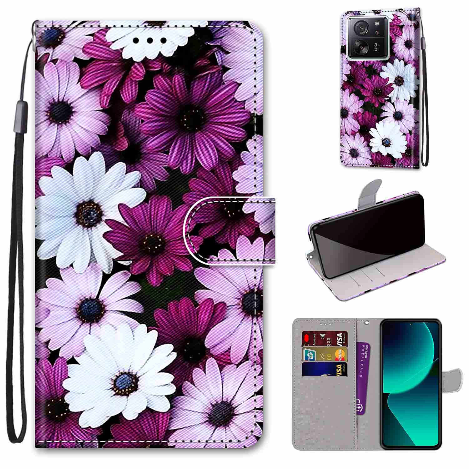 

Модный расписной узорный чехол-книжка с ремешком для iPhone Samsung Huawei Honor Xiaomi Redmi OPPO Realme Moto Asus OPPO A95 4G