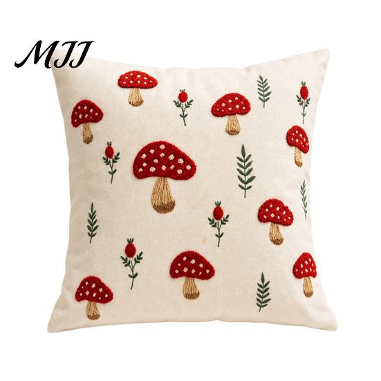 Embroidered Mushroom Cushion Covers Autumn Pillowcase, Leaf Throw Pillow Cover, 18"x18" 20"x12" Cozy Living Room Decor Farmhouse Cover for Sofa