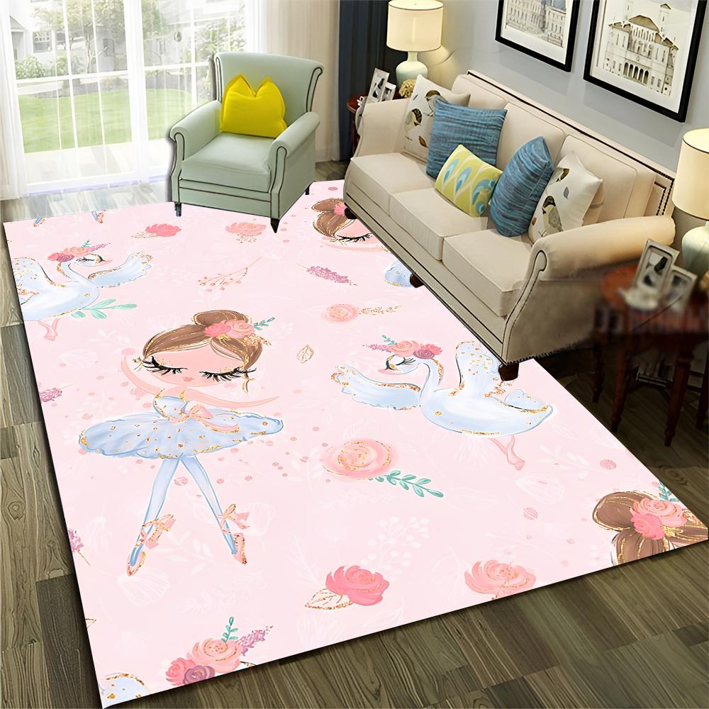 Ballet Girl Ballerina Swan Cartoon Carpet Rug for Home Living Room Bedroom Sofa Doormat Decor,kids Area Rug Non-slip Floor Mat