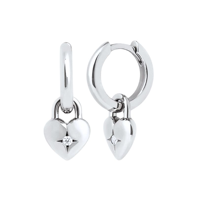 925 Silver Ear Needle Exquisite Heart Pendant Hoop Earrings Fashion Geometric Zircon Stud Earrings Women's Fine Jewelry
