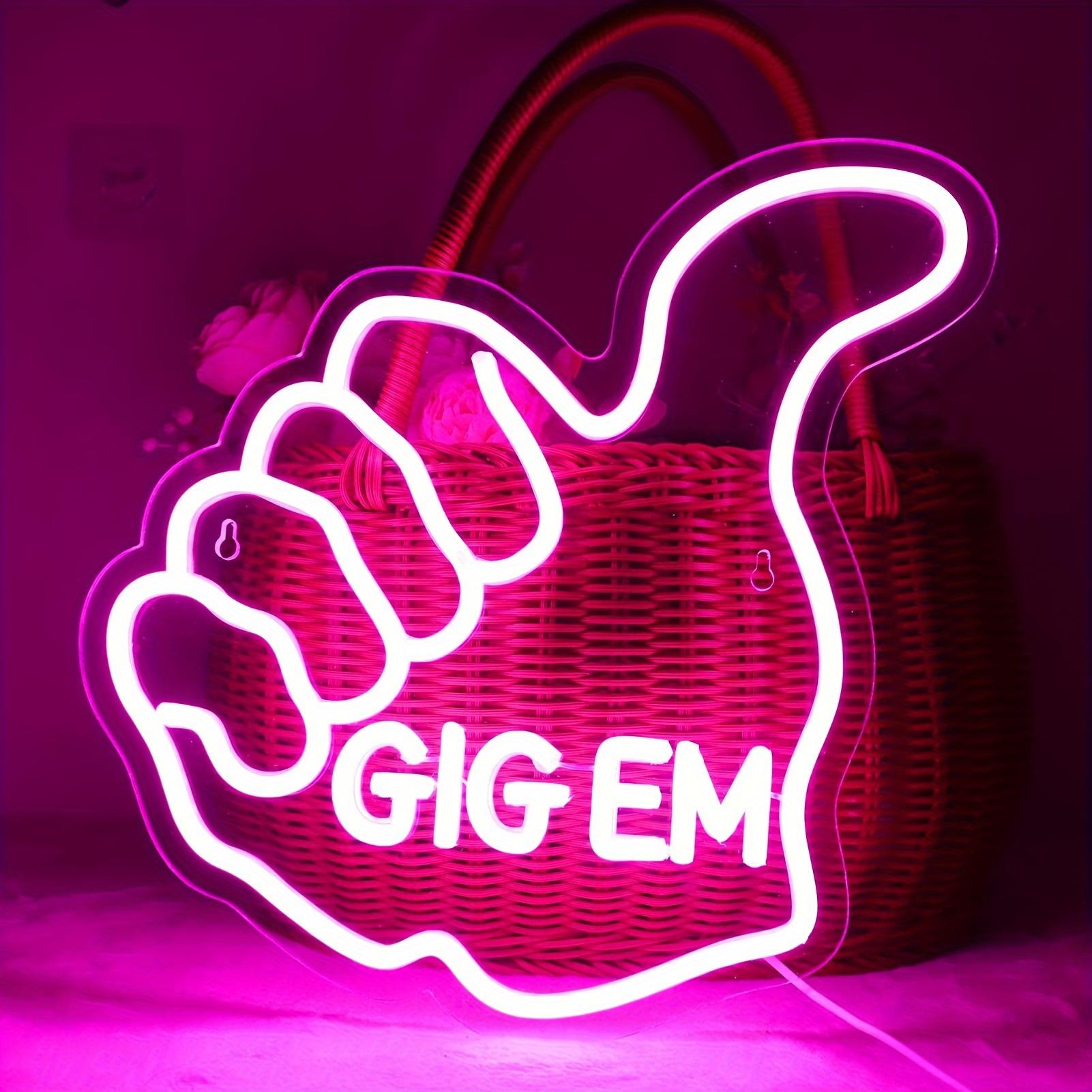 

GIG EM neon sign, USB powered with dimmable switch, brightness adjustable, suitable for bedrooms, dormitories, parties, gamer