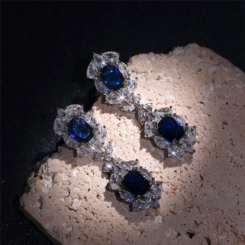 

Huitan Aesthetic Earrings for Women Luxury Blue/White Cubic Zirconia Wedding Party Graceful Female Earrings Gift Trendy Zircon