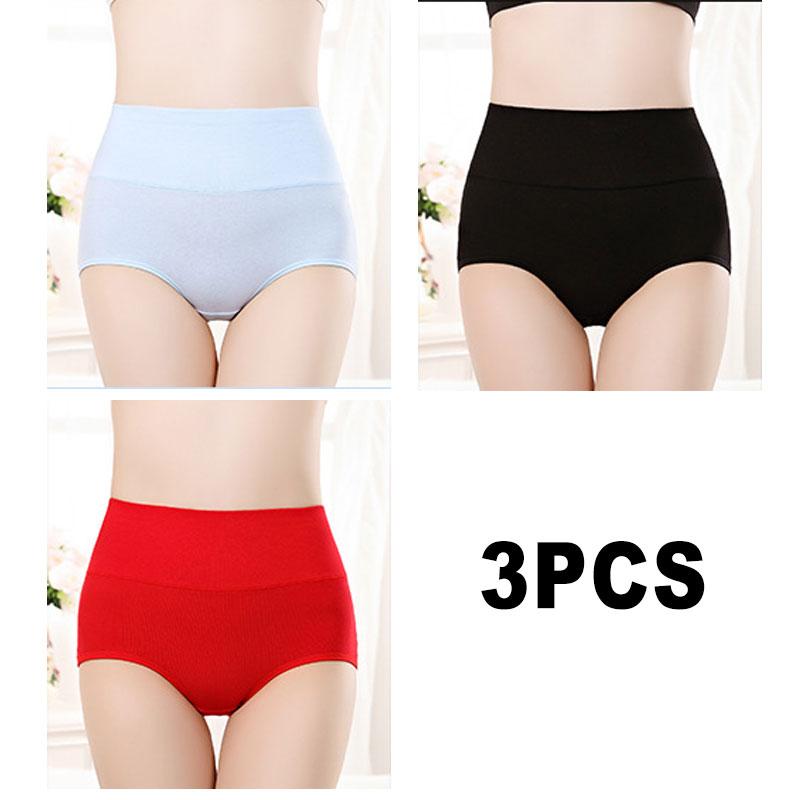3PCS/Set Women's High Waist Cotton Panties Briefs Soft Breathable Comfy Underwear Plus Size M-3XL