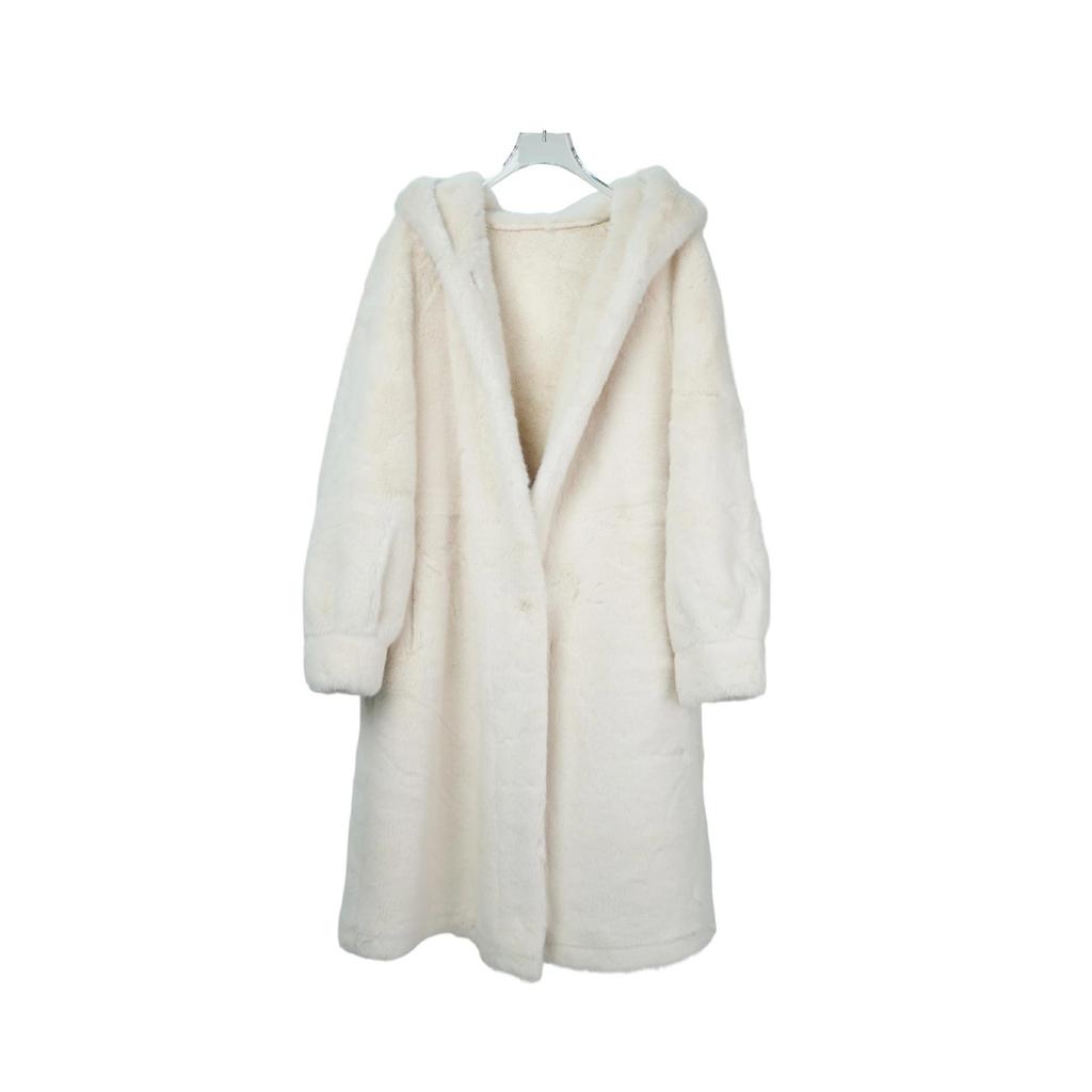 Women's Winter Faux Velvet Golden Mink Fur Long Coat with Hood