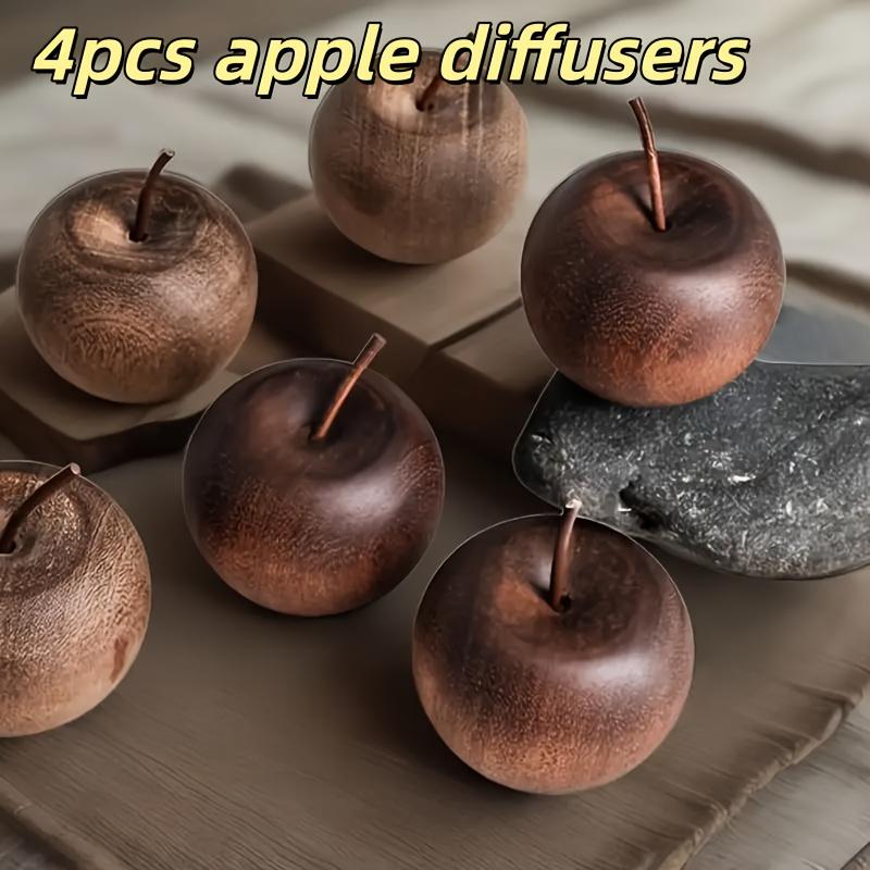 4/6-piece Natural Sapele Wood Apple-shaped Diffuser - Solid Wood Essential Oil Diffuser, Battery-free, Long-lasting Fragrance