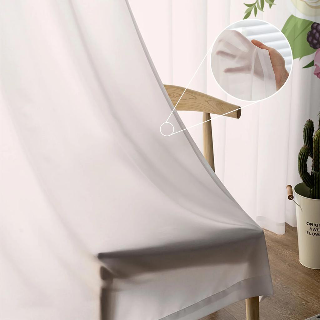 2Pcs Flower Semi-circular Floral Tulle Curtains for Living Room Decoration Bedroom Sheer Curtains Room Kitchen Window Treatment