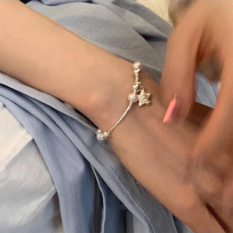 Korean Style S925 Sterling Silver Pearl Star Bracelet - Women's Fashion, Light Luxury Beaded Gift for Best Friend
