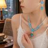 European Style Zircon Sea Blue Flower Necklace & Earrings Set