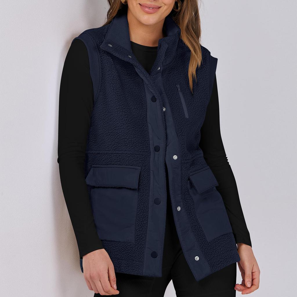 Women's Patchwork Sleeveless Lambswool Casual Versatile Warm Vest Jacket