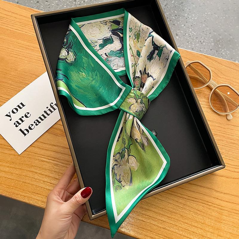 Long Neckerchief Women Headband Fashion Floral Print Hair Scarfs Silk Satin Neck Scarves 15x75cm Elegant Bag Scarf For Ladies