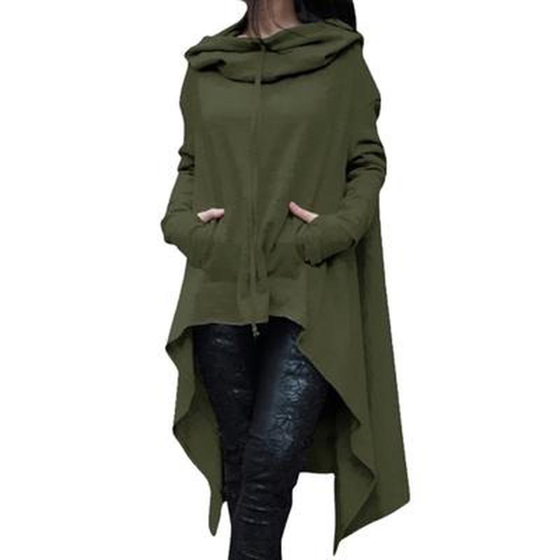 Spring Autumn Solid Color Hooded Irregular Loose Pocket Hoodie