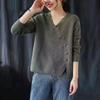 Herbst Winter Literarischen Vintage Tasten V-ausschnitt Pullover Damen Lose Beiläufige Stricken Pullover Top Frauen Alle-spiel Jumper Outwear