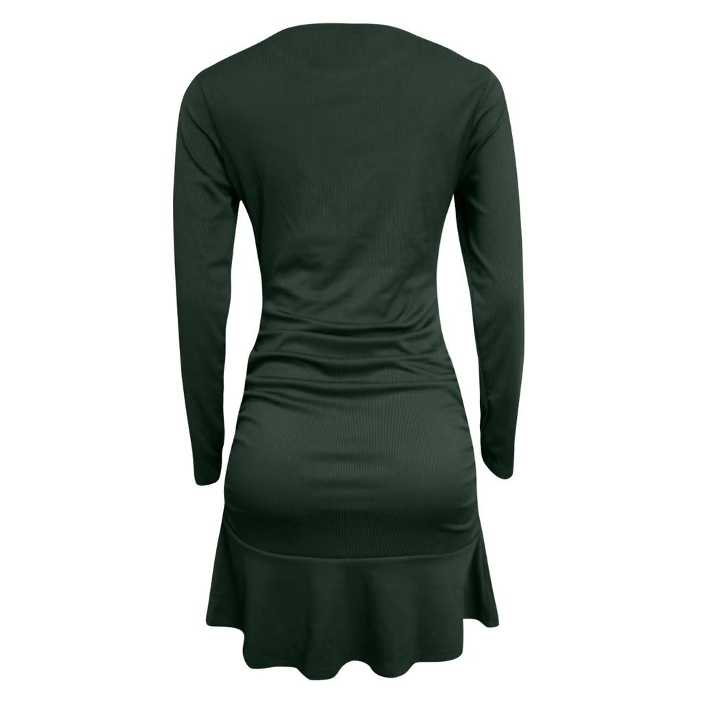 Women's Fashion Sexy  Skirt Knitted Long Sleeve Pleated Sheath Dress
