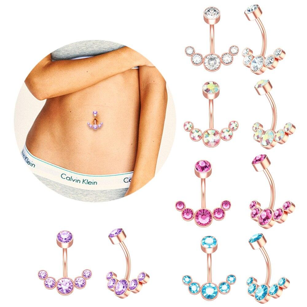 New Stainless Steel Colored Round Zircon Rhinestones Crystal Belly Button Ring Tassel Pendant Belly Button Body Jewelry Piercing