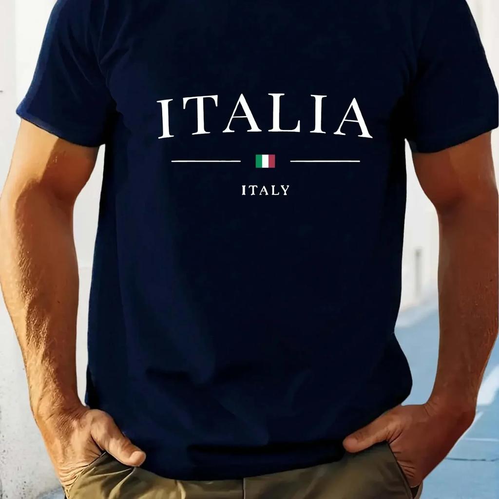 Mens casual Tshirts with Italian patterns and roundneck shortsleeved summer Tshirts featuring the Italian flag pattern