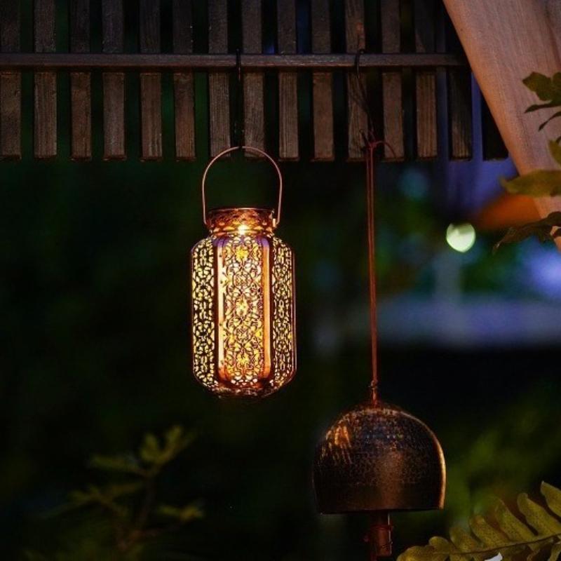 Solar Hexagonal Lantern Iron Hollow Projection Lamp Outdoor Landscape Lamp Courtyard Garden Decoration Atmosphere Lamp