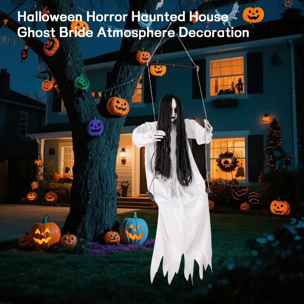 Hanging Ghost Bride Halloween Decoration Prop Haunted House Hanging Figure for Indoor Outdoor Party Scary Themed Decoration