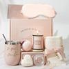 Rosa Spa-Geschenkkorb Eierbecher mit Reinigungsbürste Rosen-Badeball Herzseife Duftkerze Fransen-Halstuch Accessoires für Frauen