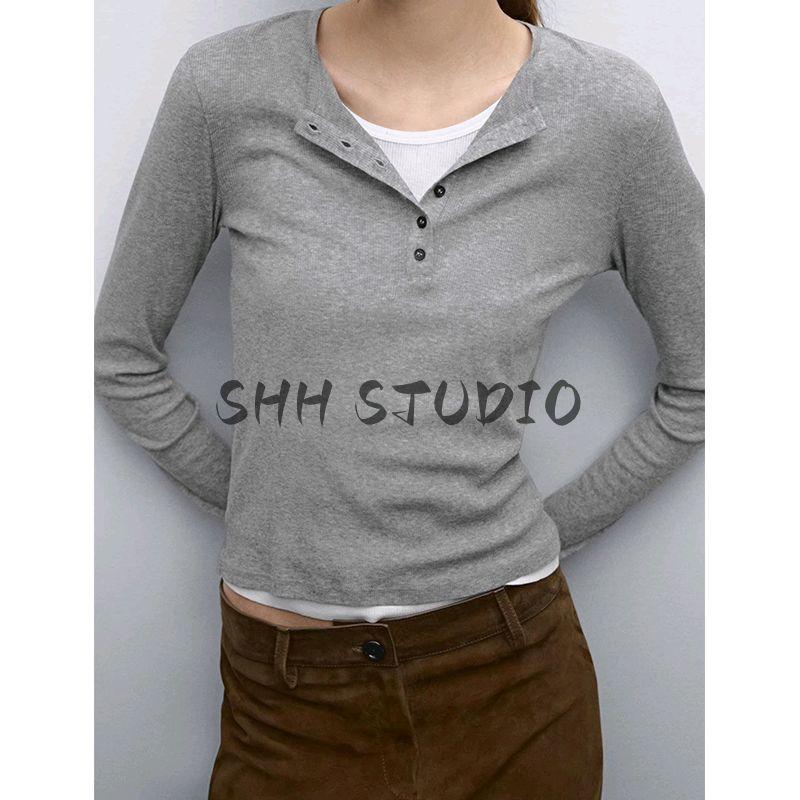 MD Spring New Women's Clothing Comfortable Cotton Bottoming Shirt Fake Two-Piece round Neck Long Sleeves T-shirt Tops 6298755