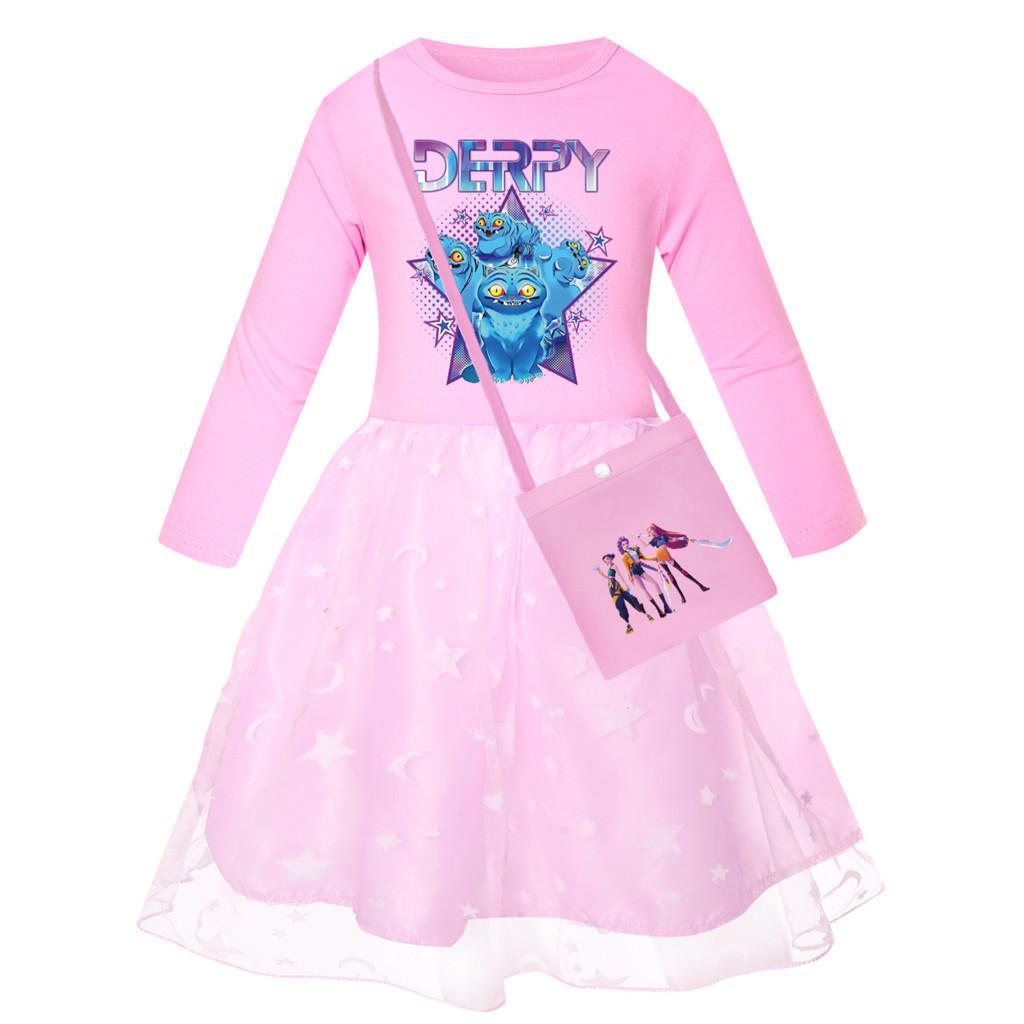 

Детское платье для девочек в стиле аниме, мультяшное, поп-певица, суперзвезда Руми Зои Мира с принтом, сетчатое, радужное, с круглым вырезом, повседневное, хлопковое 110cm