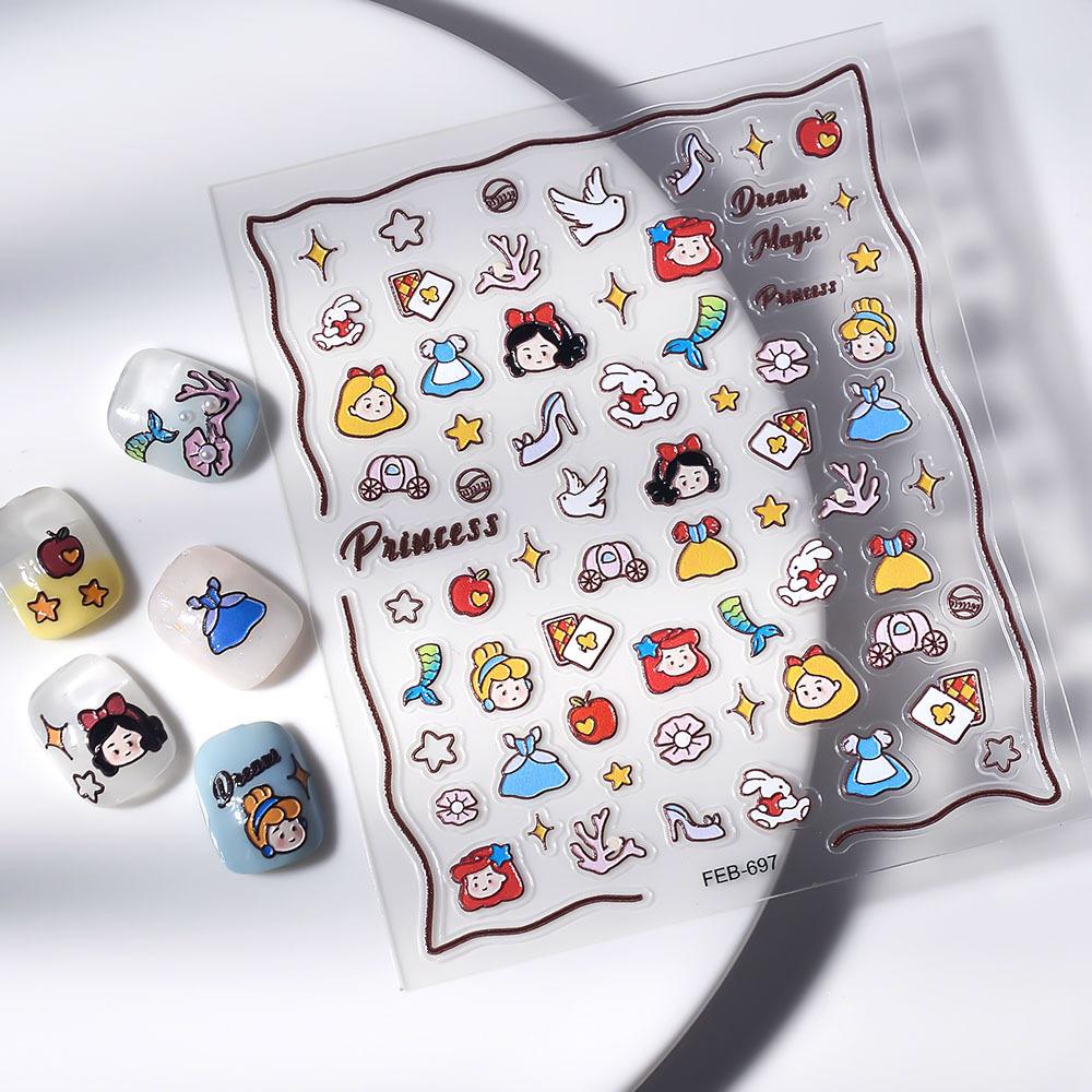 

3D Embossed Cartoon Princess Stickers - Reusable, Self-Adhesive Nail Art Decor Perfect for Manicures and Party Decorations