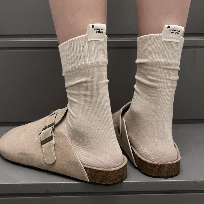 Women'S Socks, Macarons, Solid Colors, Trendy Mid-Tube Cotton Socks, English Letters, Heels, Cloth Labels, Candy Piles, Socks