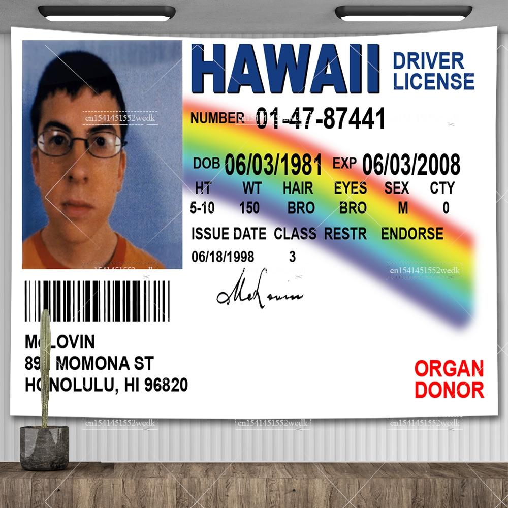 McLovin ID Card Flag Fake Driver License Flags Wall Hanging Tapestry Funny Meme Tapestries For Bedroom Aesthetic Room Decoration