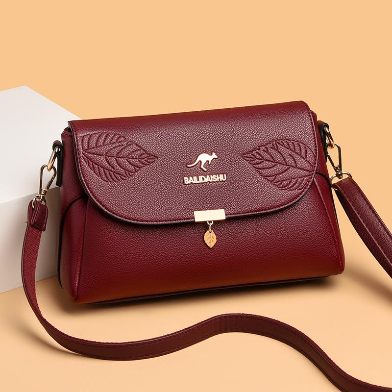 Soft Leather Embossed Shoulder Bag for Middle-aged Ladies, Crossbody Bag, Trendy Bag