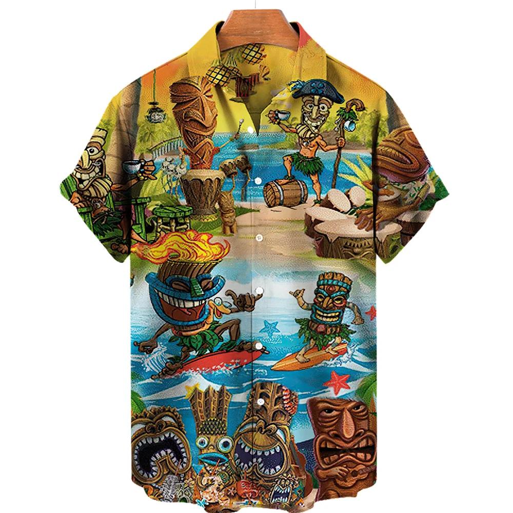 Men's Summer Short Sleeve Hawaiian Shirt Beach Holiday Print Shirt Top 100% Polyester Men's Street Style Short Sleeve Shirt