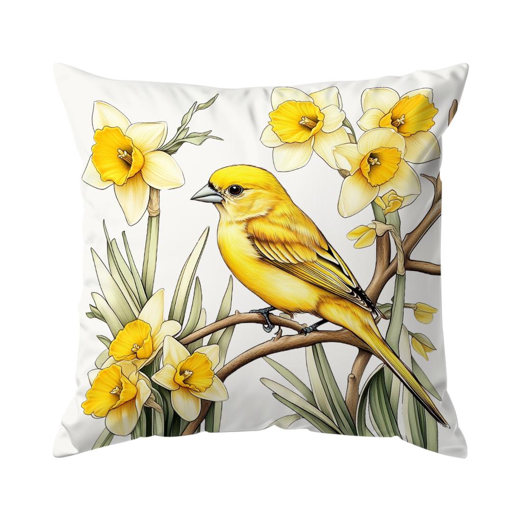 Yellow Daffodil Bird Pillowcase Printed Polyester 40/45/50Cm Throw Pillowcover Decorative Sofa Cushion Pillowslip Home Decor