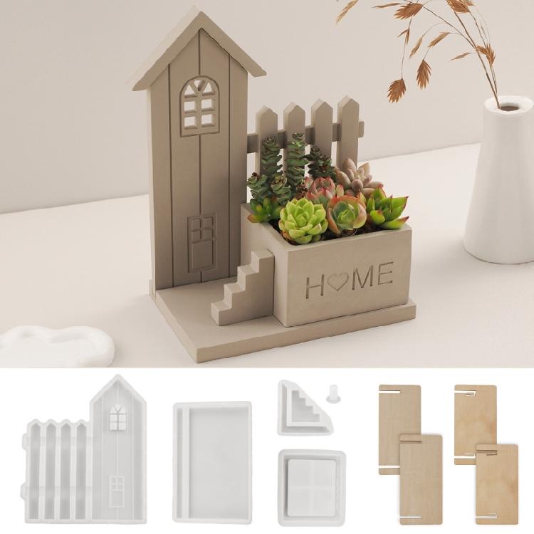 House Shaped Silicone Molds Succulents Planter Molds Cement Clay Mould for Epoxy Resin, Candle Holder Home Decoration