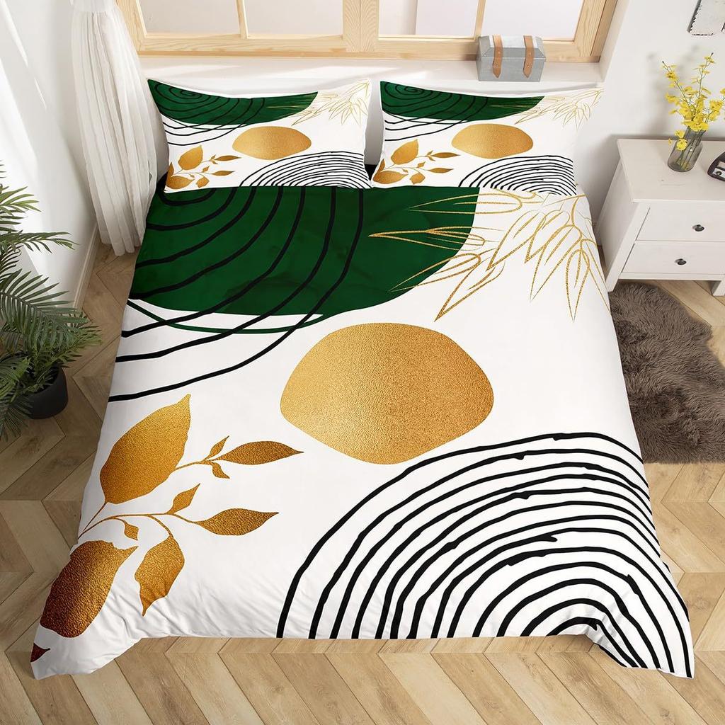 Mid Century Modern Påslakan Set King Abstrakt Geometriska Balansformer Regnbåge Sol Cirklar Boho Täcke Överdrag Sängkläder Set