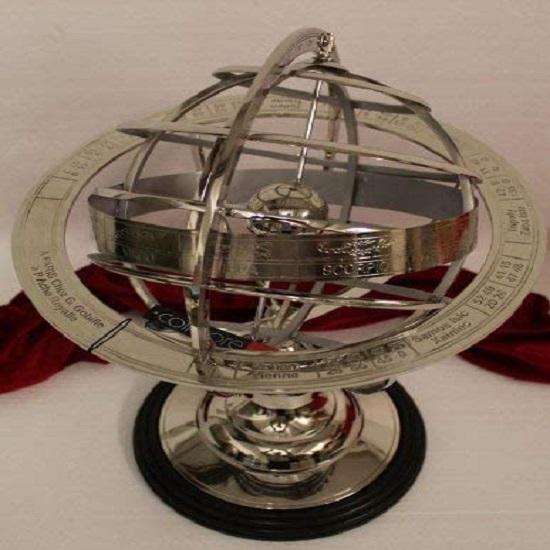 Armillary Sphere Stainless Steel On Wooden Pedestal