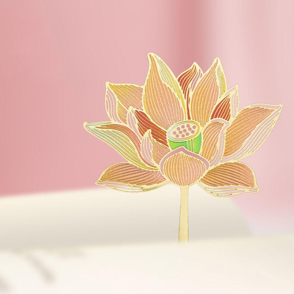 

With Tassel Pendant Hollow Out Carving Metal Bookmark Pagination Marker Book Clip Chinese Style Golden Lotus