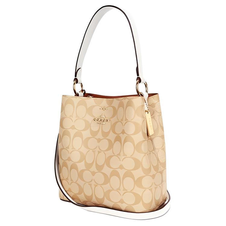 Coach Town 21 Classic Monogram Print Bucket Bag Women Handbags Khaki 2312-IMDQC