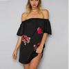 Elegant Floral Embroidered Off Shoulder Dress With Stylish One Shoulder Design