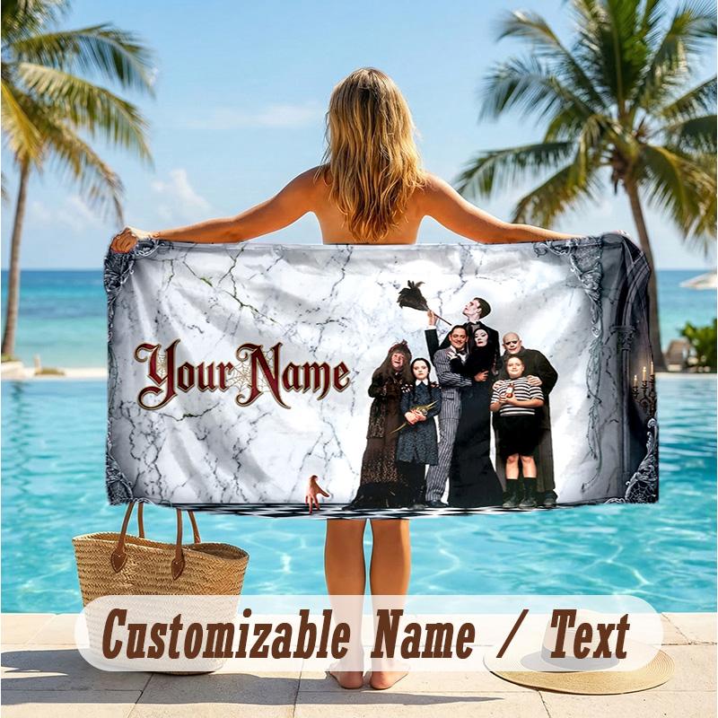 Custom Text Beach Towel, Soft Absorbent Swimming Multi-use TowelThe Addams Family
