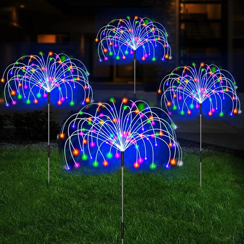 8PCS LED Solar Firework Lamp Outdoor Garden Decor Pathway Fairy Lights Waterproof Christmas Yard Balcony Patio Lawn Solar Light