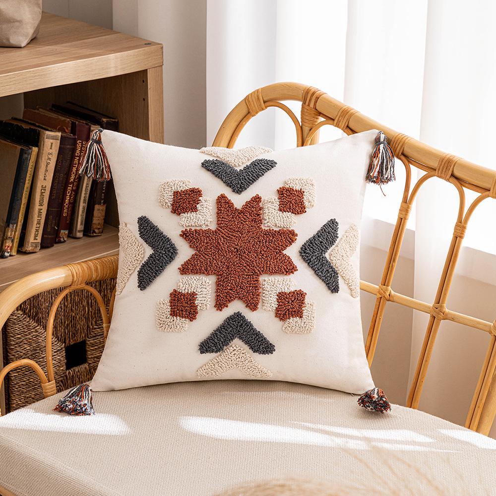 B&B Ins Wind Tufted Pillow Case Nordic Geometric Living Room Sofa Cushion Waist Pillow Rainbow Tassel Bedroom Pillow