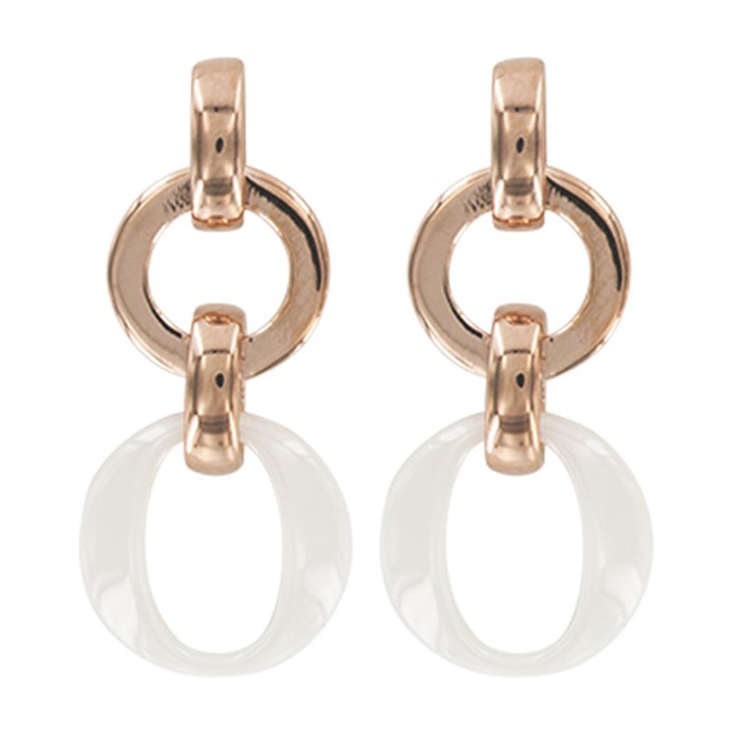 Les Trésors De Lily [R5010] - Boucles Argent 'Chorégraphie' blanc rosé (céramique) - 27x12 mm
