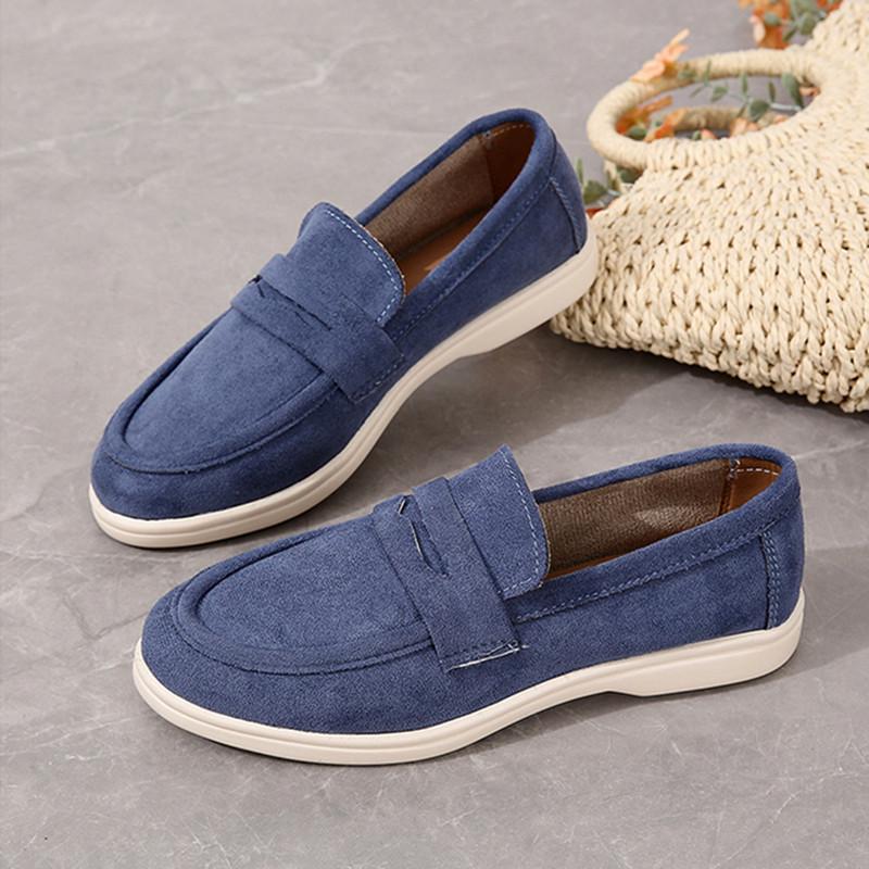 

2024 Осень Женские Ретро Британские Лоферы Слипоны - Большой Размер Повседневные Балетки 41 синий