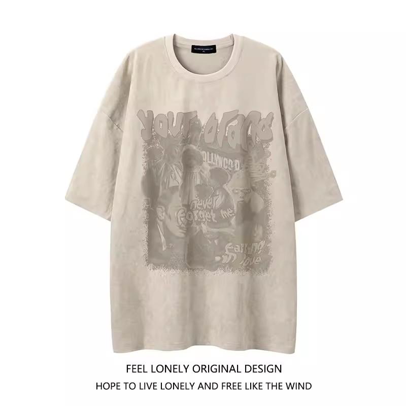 

Винтажные мужские футболки из тяжелой ткани большого размера, летние повседневные мужские футболки с короткими рукавами и круглым вырезом, выстиранные кислотой футболки, топы 3XL абрикосовый