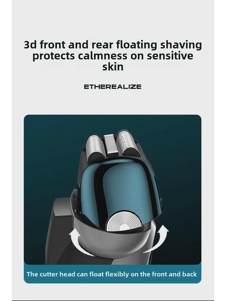 Smart Electric Shaver with Floating Three-Blade Head, Digital Display, Fast Charging & Washable Design