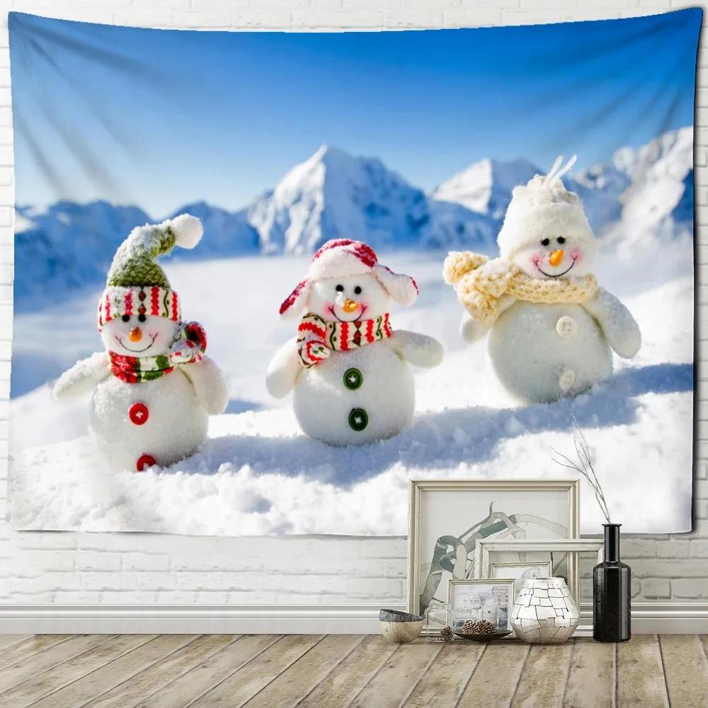 Christmas Tree Cute Snowman Tapestry Living Room Sofa Home Decor Christmas Gift
