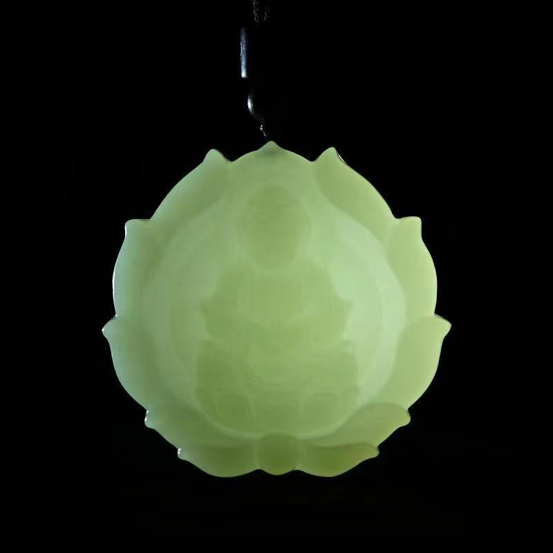 Unisex Imitation Hetian Jade Guanyin Pendant with Lotus Design - Hanging Ornament Gift